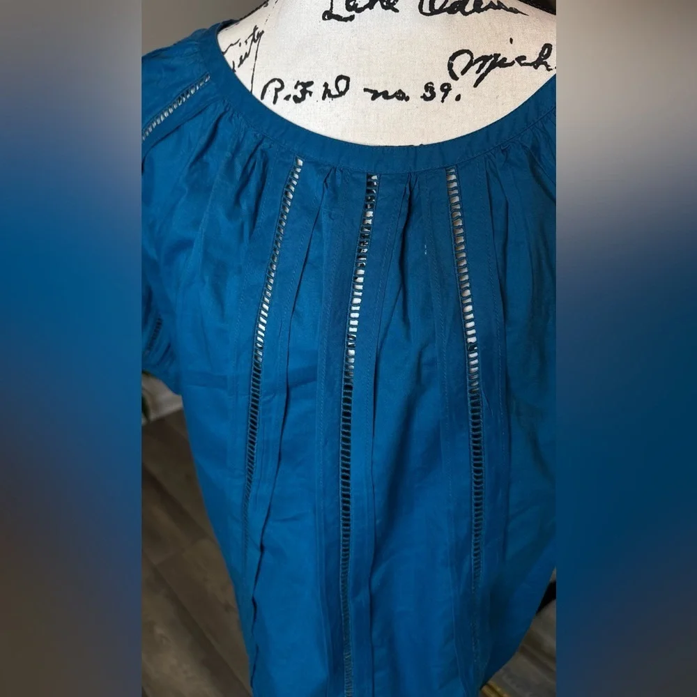 LOFT Teal Short-Sleeve Gathered Peasant Blouse